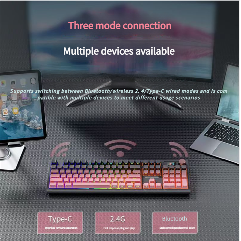 ⌨️ 3-Mode Mechanical Keyboard: Wireless, Wired & Bluetooth for Ultimate Ease ✨